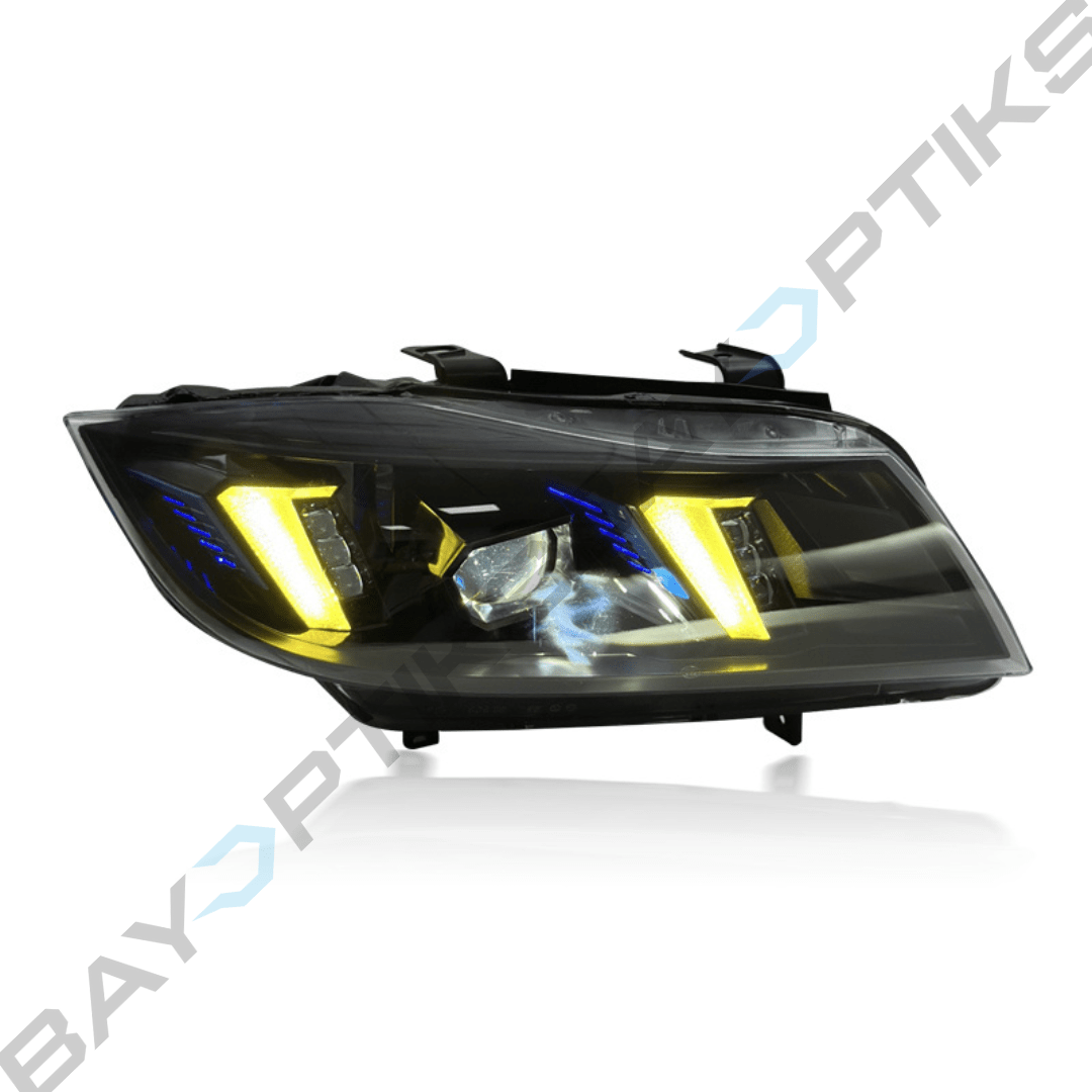E90 3 Series Sedan Snake Eyes Style LED Headlights CSL Yellow/White 2005-2012
